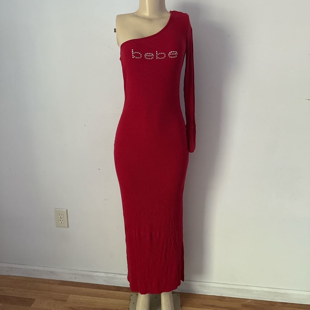 Bebe One-Shoulder Red Maxi Dress